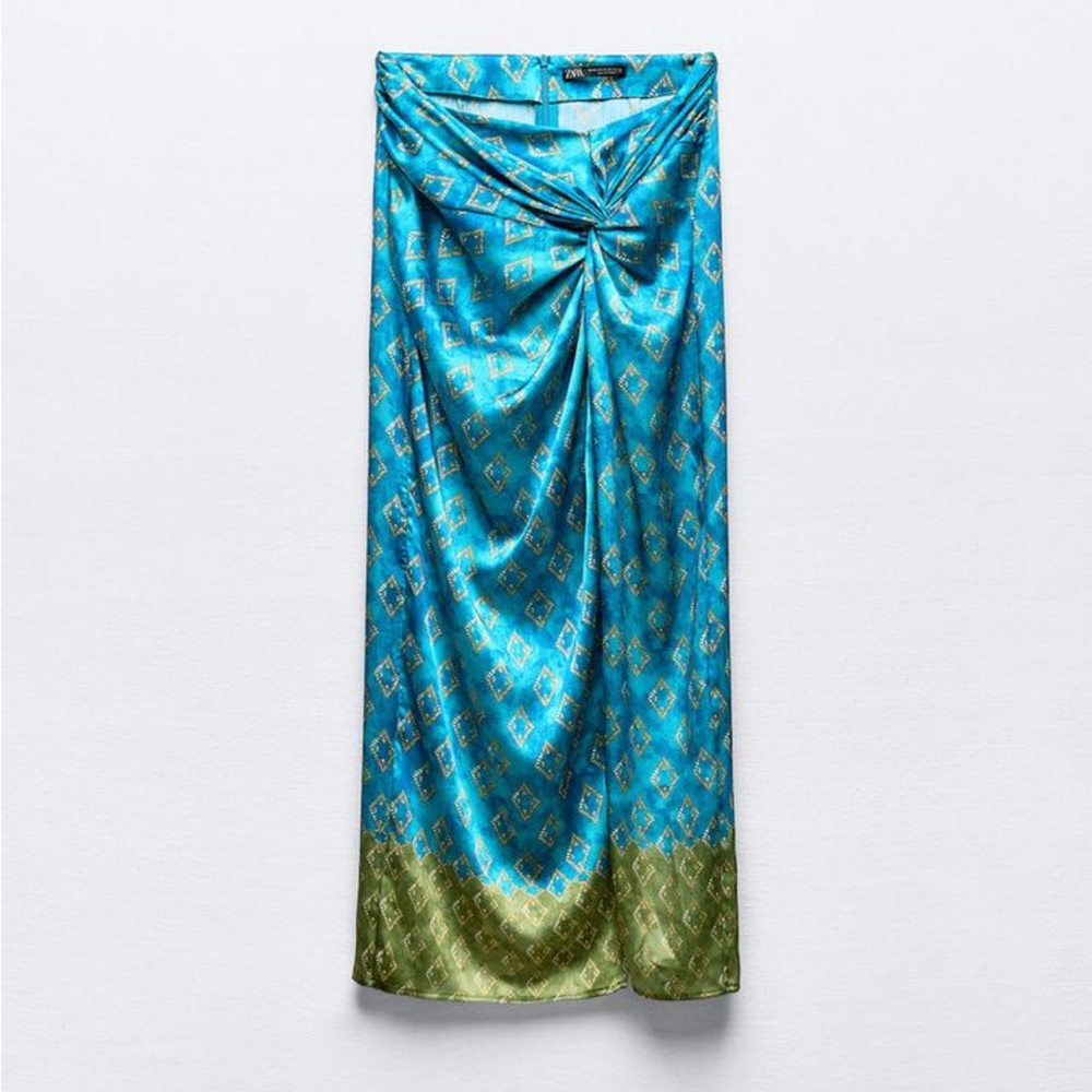 ZARA knotted printed satin effect skirt